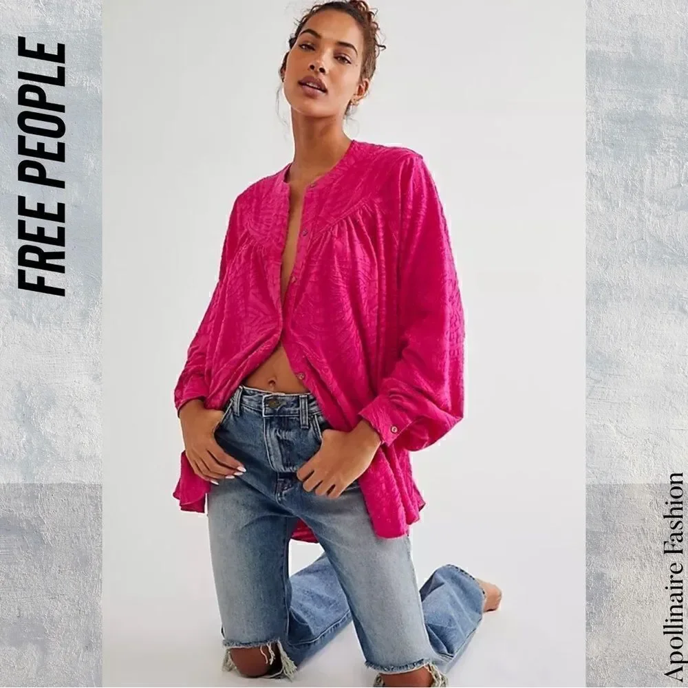FREE PEOPLE CAN’T STOP DREAMING TUNIC OVERSIZED IN HOT PINK SMALL NWOT